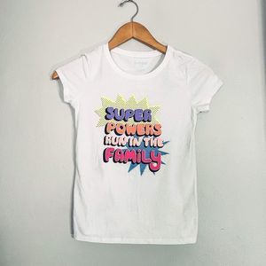 Cat & Jack Girls Super Powers Short Sleeve T-shirt Size Medium (7/8) White